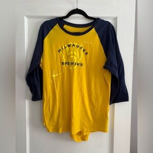 Women's Nike Milwaukee Brewers Blue and Yellow Tee Shirt Size XXL
